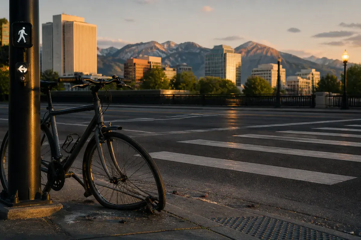 Damaged bicycle beside a Salt Lake City crosswalk